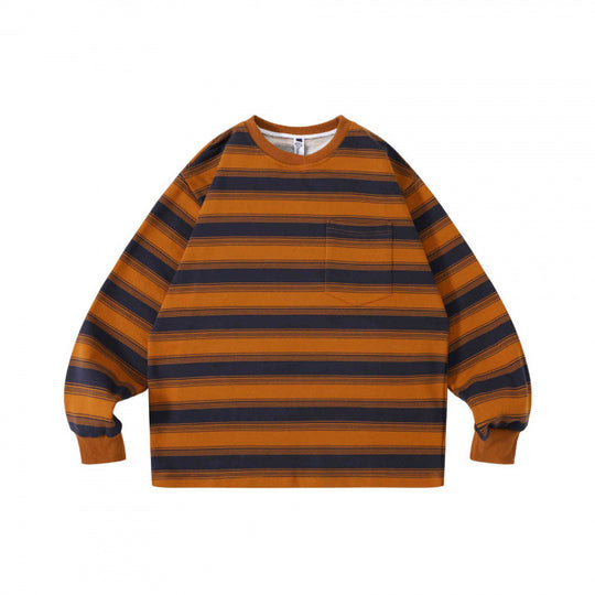 Unisex Oversize Streifen-Sweatshirt mit Brusttasche und Rundhals Shop Nory