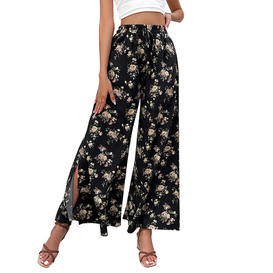 Damen Leichte Palazzo-Hose aus Viskosemix mit Gummibund, Tunnelzug und seitlichen Beinschlitzen Shop Nory