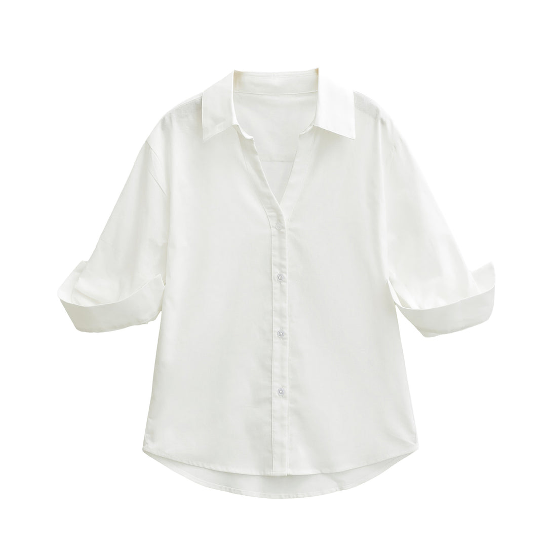 Damen Leichte Oversize Leinenoptik-Bluse mit Kentkragen und krempelbaren Ärmeln Shop Nory