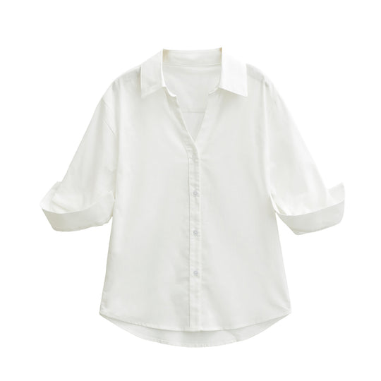 Damen Leichte Oversize Leinenoptik-Bluse mit Kentkragen und krempelbaren Ärmeln Shop Nory