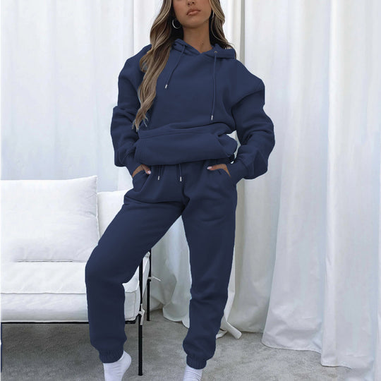 Damen kuscheliges Cropped-Kapuzen-Lounge-Set mit hochgeschnittener Tunnelzug-Jogginghose Shop Nory