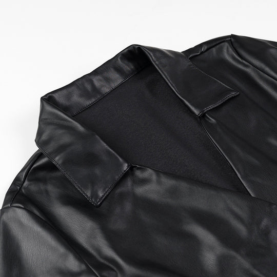 Damen Wickel-Kunstleder-Minikleid mit Hemdkragen, geraffter Taillenpartie und Manschetten Shop Nory
