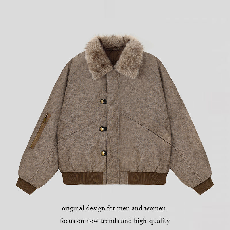 Damen wattierte Bomberjacke mit Kunstfellkragen, oversizeder Silhouette und Ärmel-Reißverschlusstasche Shop Nory