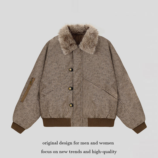 Damen wattierte Bomberjacke mit Kunstfellkragen, oversizeder Silhouette und Ärmel-Reißverschlusstasche Shop Nory