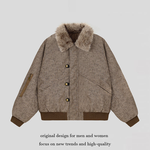 Damen wattierte Bomberjacke mit Kunstfellkragen, oversizeder Silhouette und Ärmel-Reißverschlusstasche Shop Nory