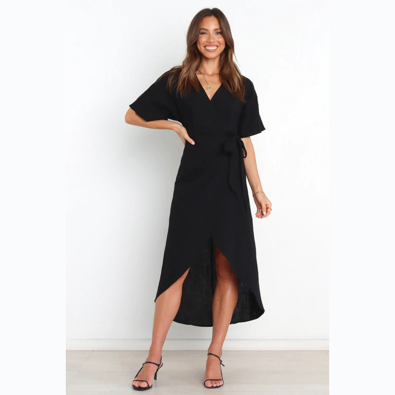 Damen Wickelkleid mit elegantem V-Ausschnitt und modischem Taillengürtel