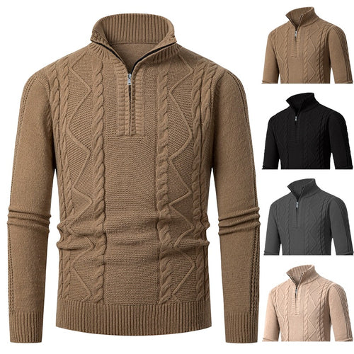 Herren Premium-Kabelstrick-Halbzippullover mit hohem Stehkragen und Strukturmix Shop Nory