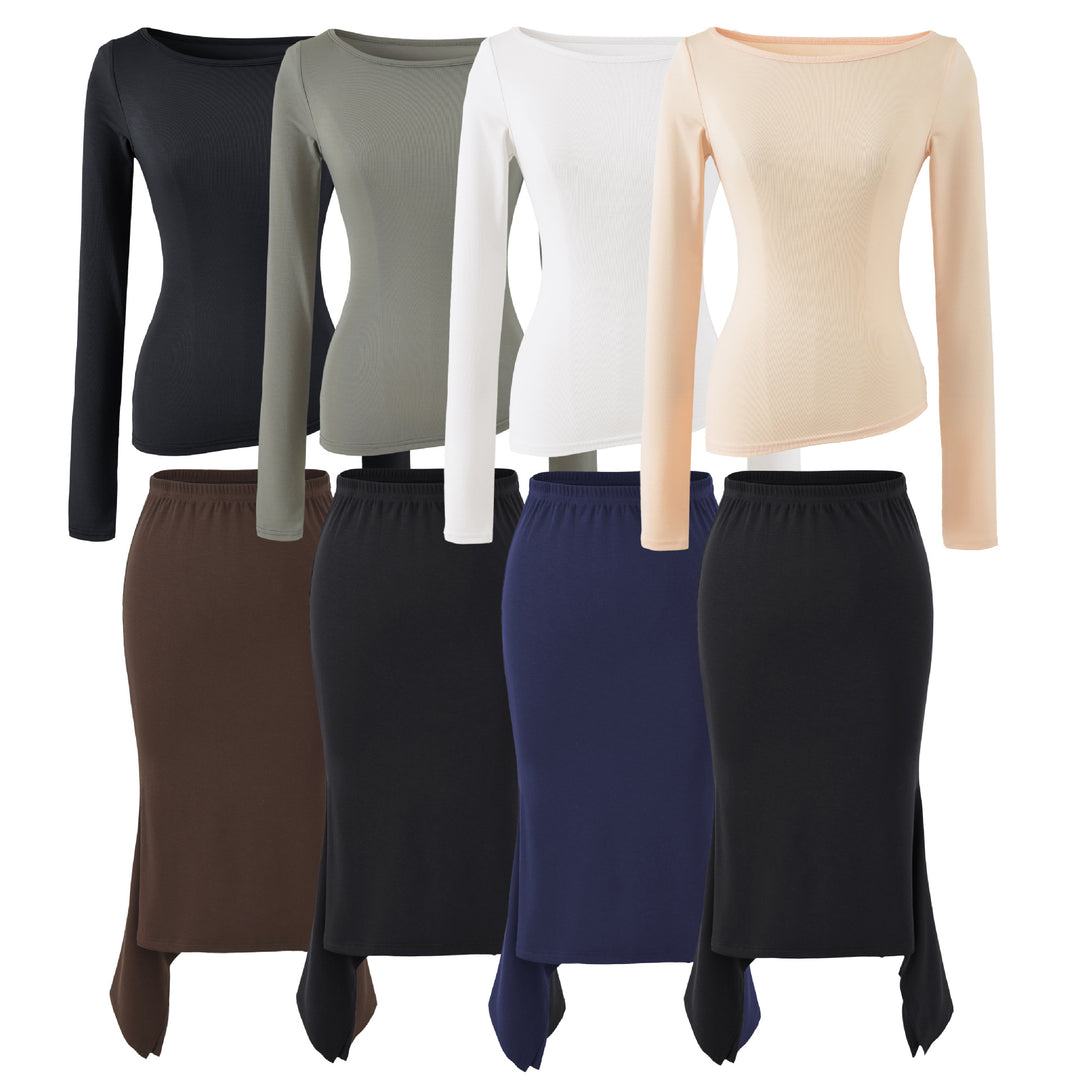 Damen Zweiteiliges Set aus figurbetontem Langarm-Top und Maxirock mit Schlitz Shop Nory