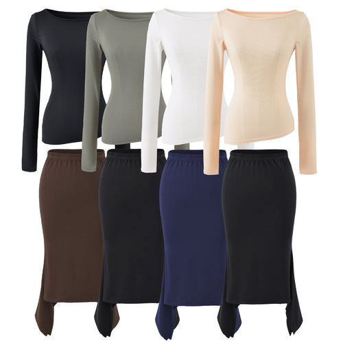Damen Zweiteiliges Set aus figurbetontem Langarm-Top und Maxirock mit Schlitz Shop Nory