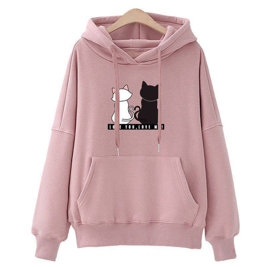 Damen Kapuzenpullover mit Katzen-Print, lockerem Schnitt und Kängurutasche Shop Nory