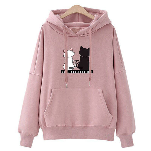 Damen Kapuzenpullover mit Katzen-Print, lockerem Schnitt und Kängurutasche Shop Nory