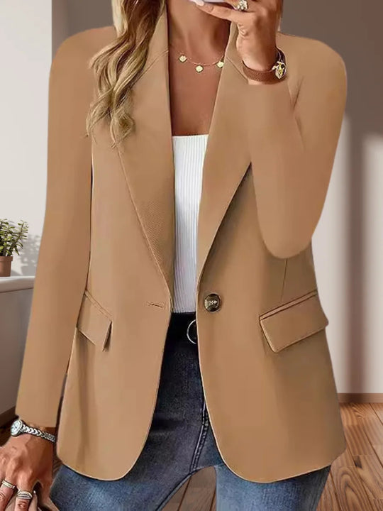 Damen Taillierter Single-Button-Blazer mit fallendem Revers und Pattentaschen Shop Nory
