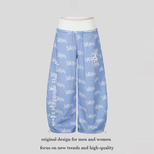 Damen Weite Culotte‑Palazzohose aus Sweat mit hohem Rippbund, Tunnelzug und heraldischem Wappenprint Shop Nory