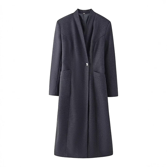 Damen Schlichter Midi-Mantel aus Wollmix mit V‑Kragen, Taillierungsnähten und seitlichen Eingrifftaschen Shop Nory