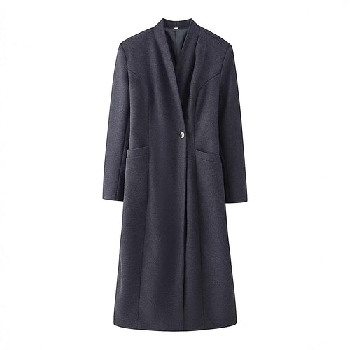 Damen Schlichter Midi-Mantel aus Wollmix mit V‑Kragen, Taillierungsnähten und seitlichen Eingrifftaschen Shop Nory