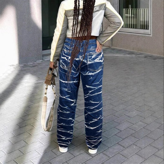 Damen High-Waist Straight-Jeans mit bleached Wave-Muster und Relaxed-Passform Shop Nory