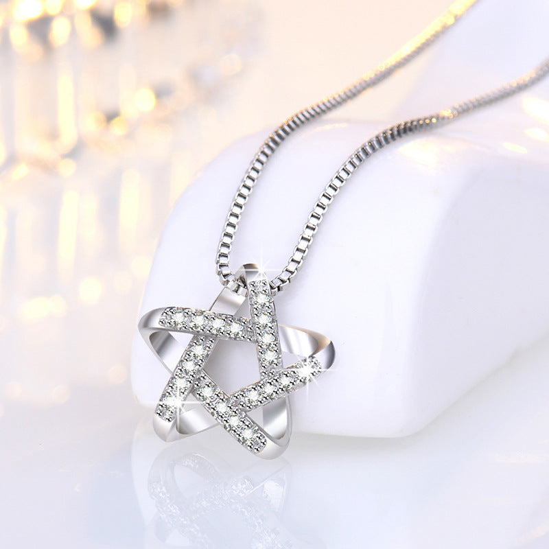 Damen zarte Halskette mit facettiertem Sternanhänger und glitzerndem Zirkonia-Besatz Shop Nory