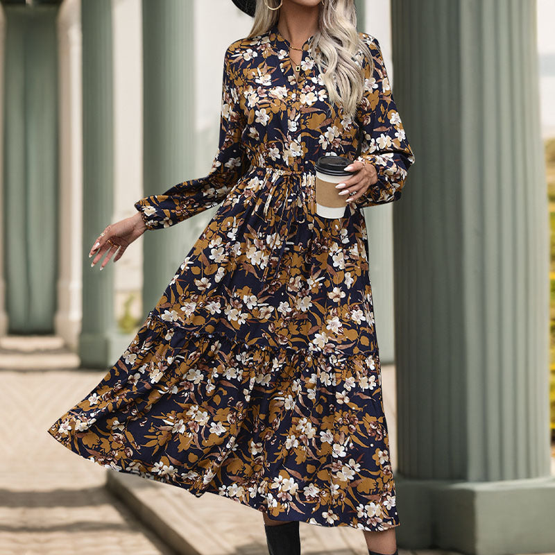 Damen Langärmeliges Midikleid mit Bindegürtel, Stufensaum und seitlichem Schlitz Shop Nory