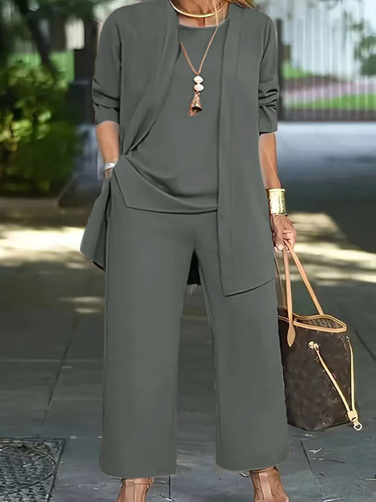Damen Elegantes Zweiteiler-Set mit offenem Longcardigan, ärmellosem Top und weiter Palazzo-Hose Shop Nory