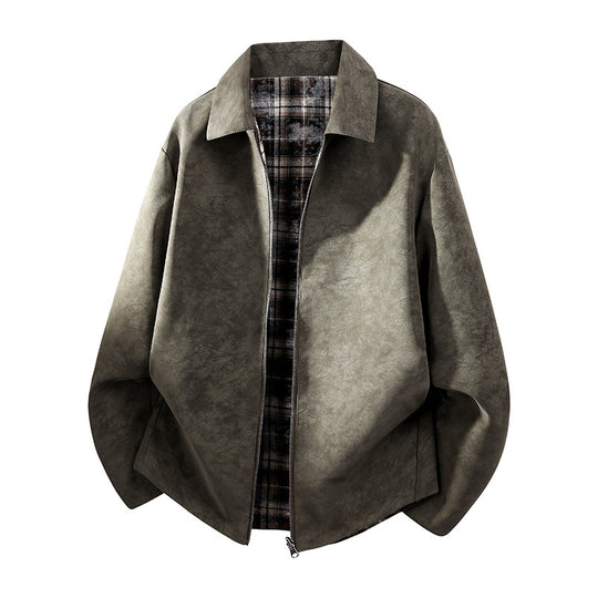 Herren Oversize Hemdjacke im Wildleder-Look mit karierter Flanell-Innenfütterung Shop Nory