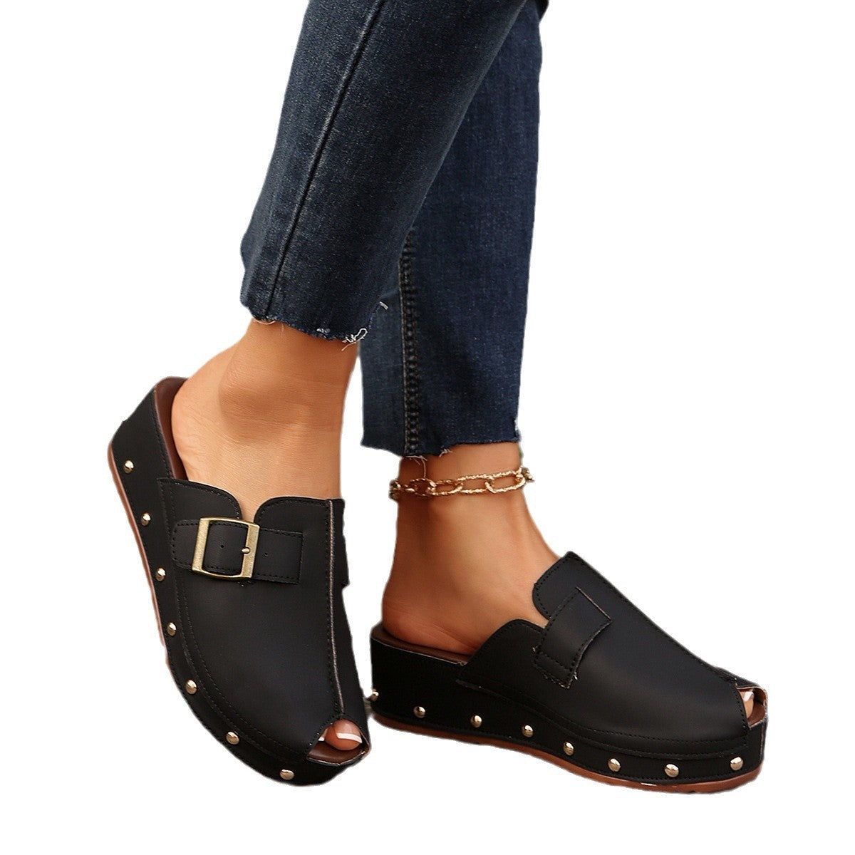 Damen Clogs mit modischem Schnallen-Design und trendiger Metallverzierung