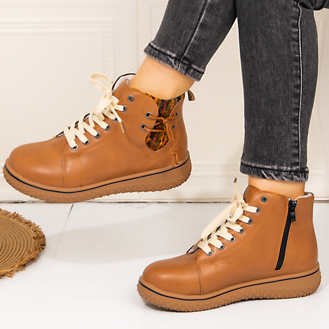Damen gefütterte Schnür-Stiefelette mit seitlichem Reißverschluss und profilierter Gummisohle Shop Nory