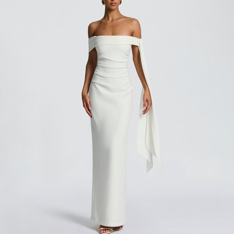 Damen Elegantes Abendkleid mit Off-Shoulder-Design und Fließendem Cape