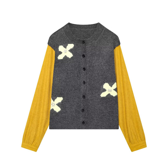 Damen Strickcardigan mit Zierblüten‑Applikation und kontrastärmeln Shop Nory