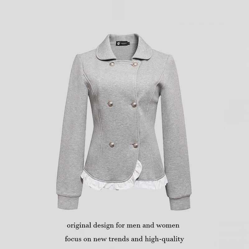 Damen Taillierte Sweatjacke im Peplum‑Stil mit Doppelreihe und Volantbesatz Shop Nory