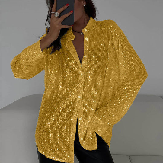 Damen Glitzernde Oversize-Hemdbluse