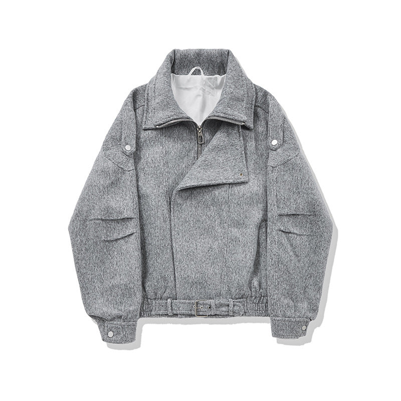 Damen Kurz geschnittene Wollmix-Bikerjacke mit asymmetrischer Front und Taillengürtel Shop Nory