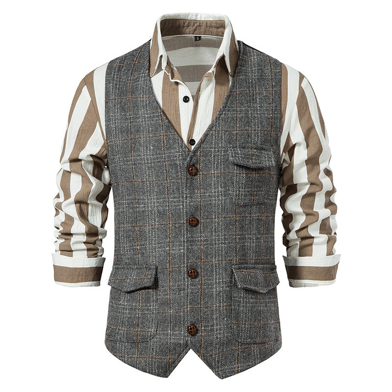 Herren kariertes Wollmix Gilet mit Brusttasche und aufgesetzten Seitentaschen Shop Nory