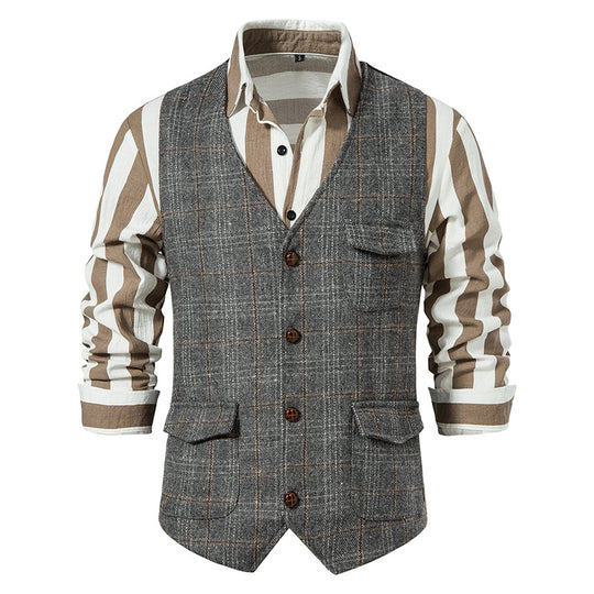 Herren kariertes Wollmix Gilet mit Brusttasche und aufgesetzten Seitentaschen Shop Nory