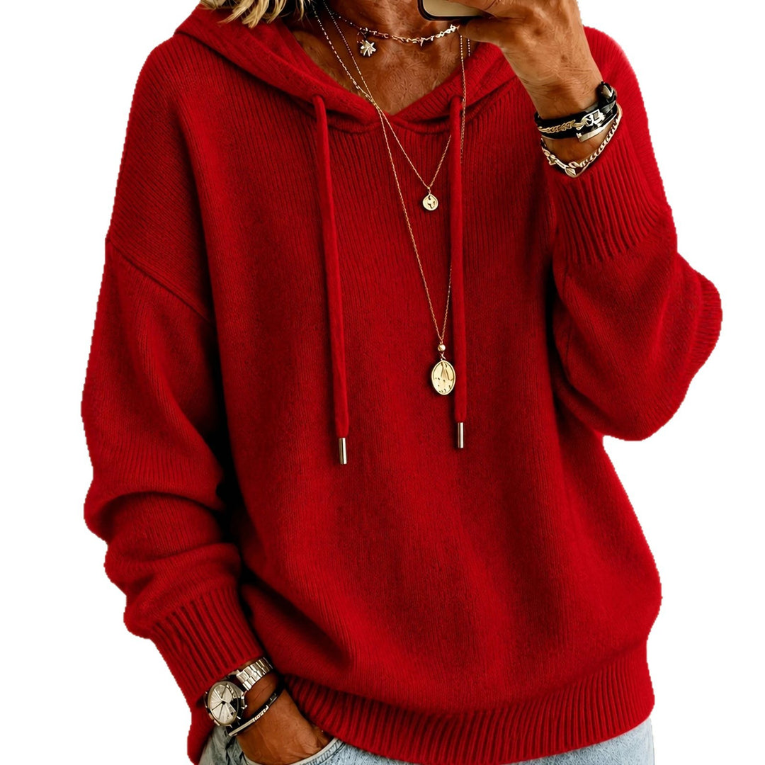 Damen Oversize Kapuzenpullover aus feinem Strick mit Kordelzug und gerippten Bündchen Shop Nory
