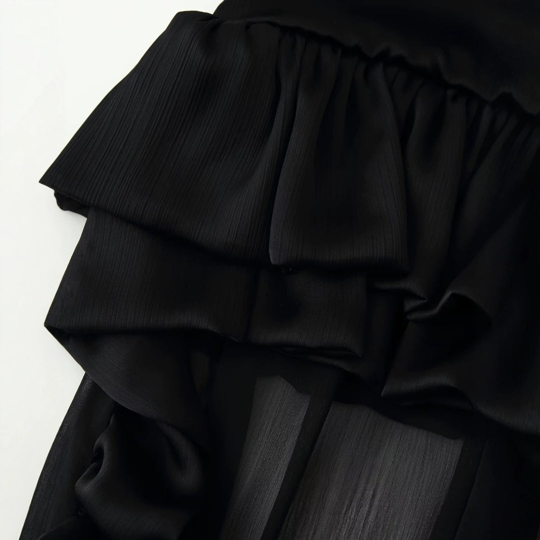 Damen Maxirock mit hohem Bund, mehrlagigem Volantbund und plissiertem Transparenteinsatz Shop Nory
