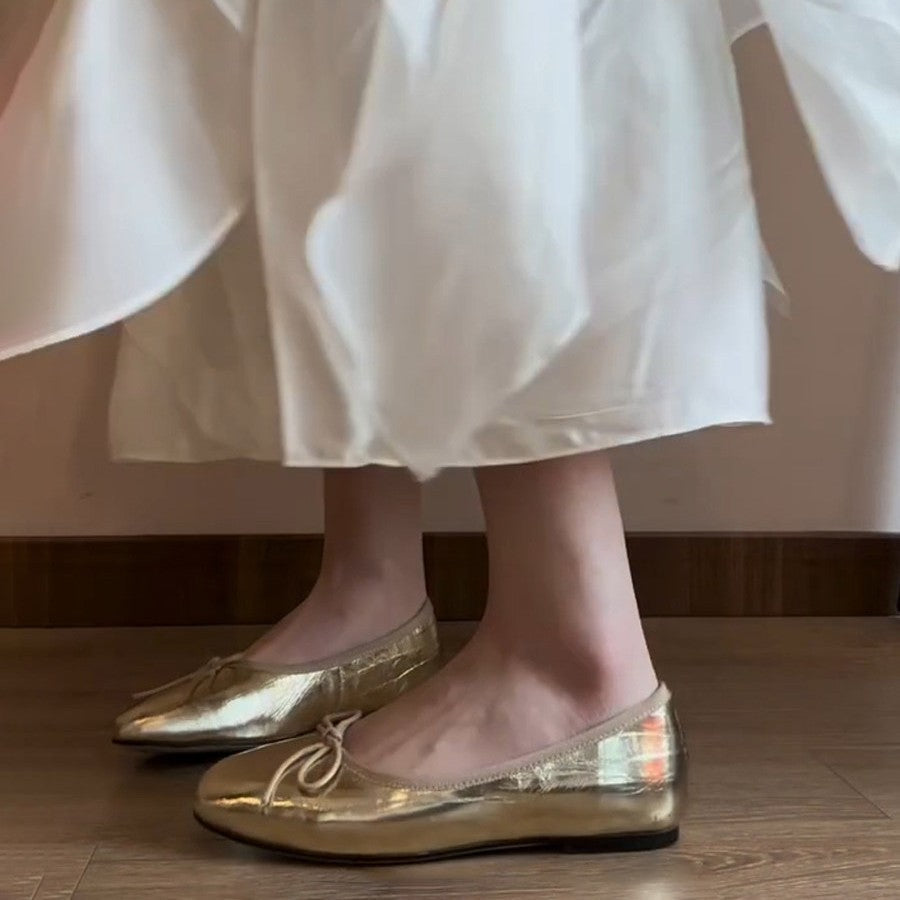 Damen elegante Ballerinas aus hochwertigem Kunstleder mit dekorativem Schleifenakzent