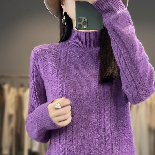 Damen Weicher Zopfstrick-Mockneck-Pullover mit leichtem Mohair-Effekt Shop Nory