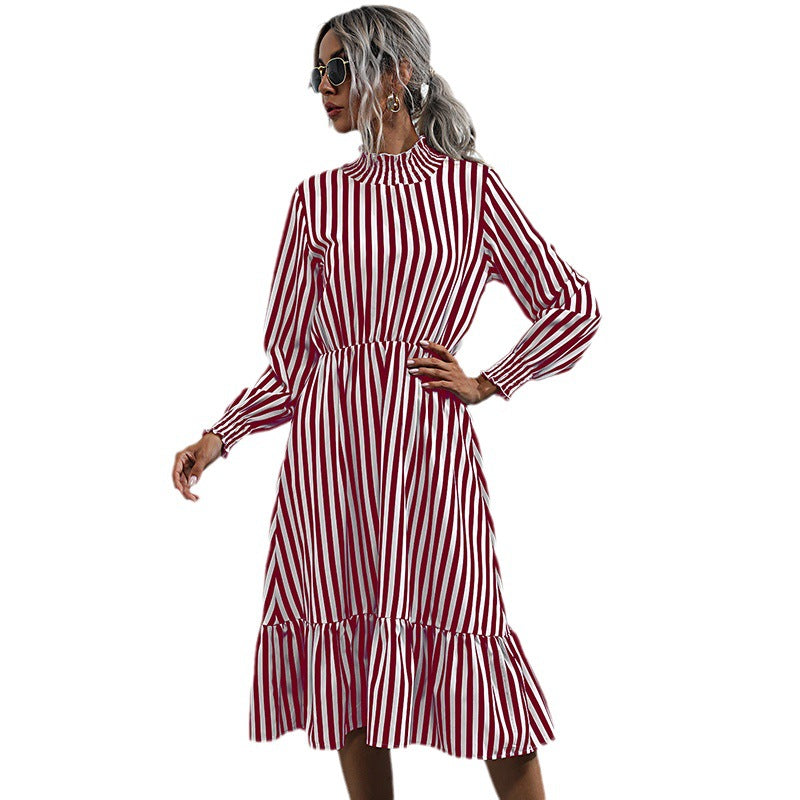 Damen Langärmeliges Streifenkleid mit Volant Shop Nory