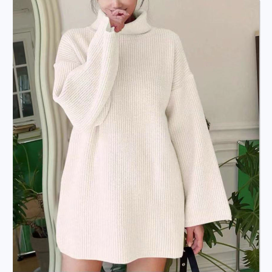 Damen Oversized geripptes Rollkragen‑Strickkleid mit Glockenärmeln Shop Nory