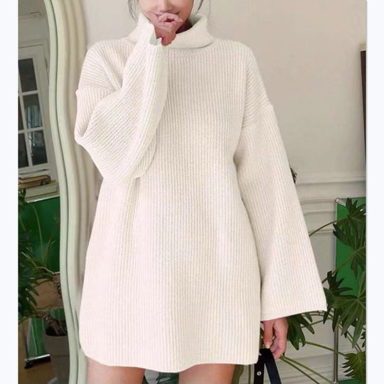 Damen Oversized geripptes Rollkragen‑Strickkleid mit Glockenärmeln Shop Nory