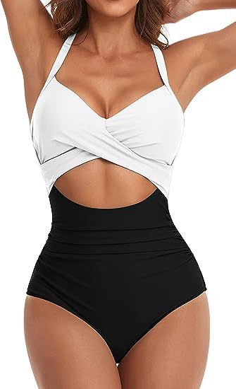 Damen Cut-Out Badeanzug mit Kreuzgurt
