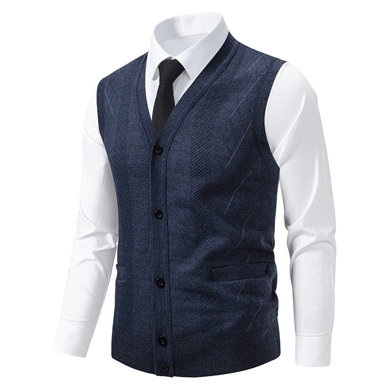 Herren Taillierte Feinstrick‑Weste mit V‑Ausschnitt, Knopfleiste und Eingrifftaschen Shop Nory