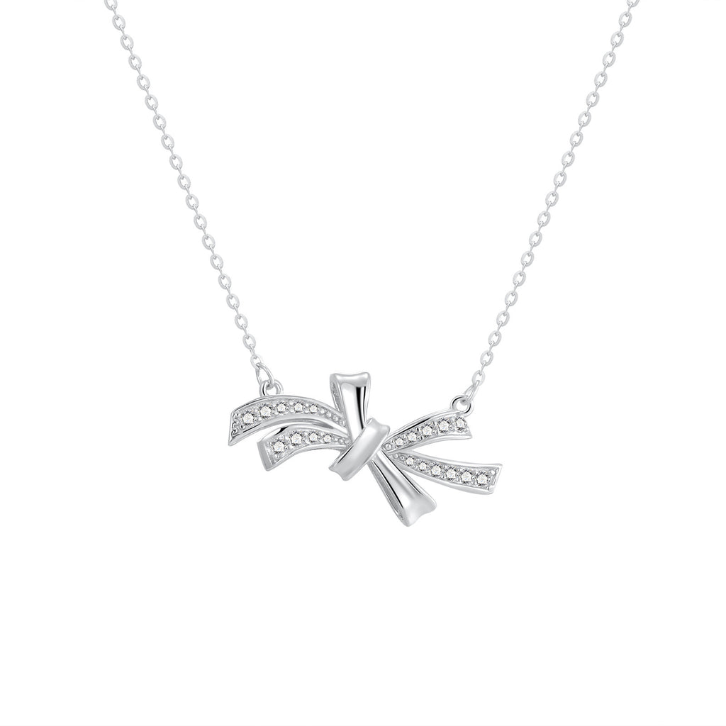 Damen Halskette mit elegantem, geschwungenem Anhänger und funkelnden Zirkonia Shop Nory