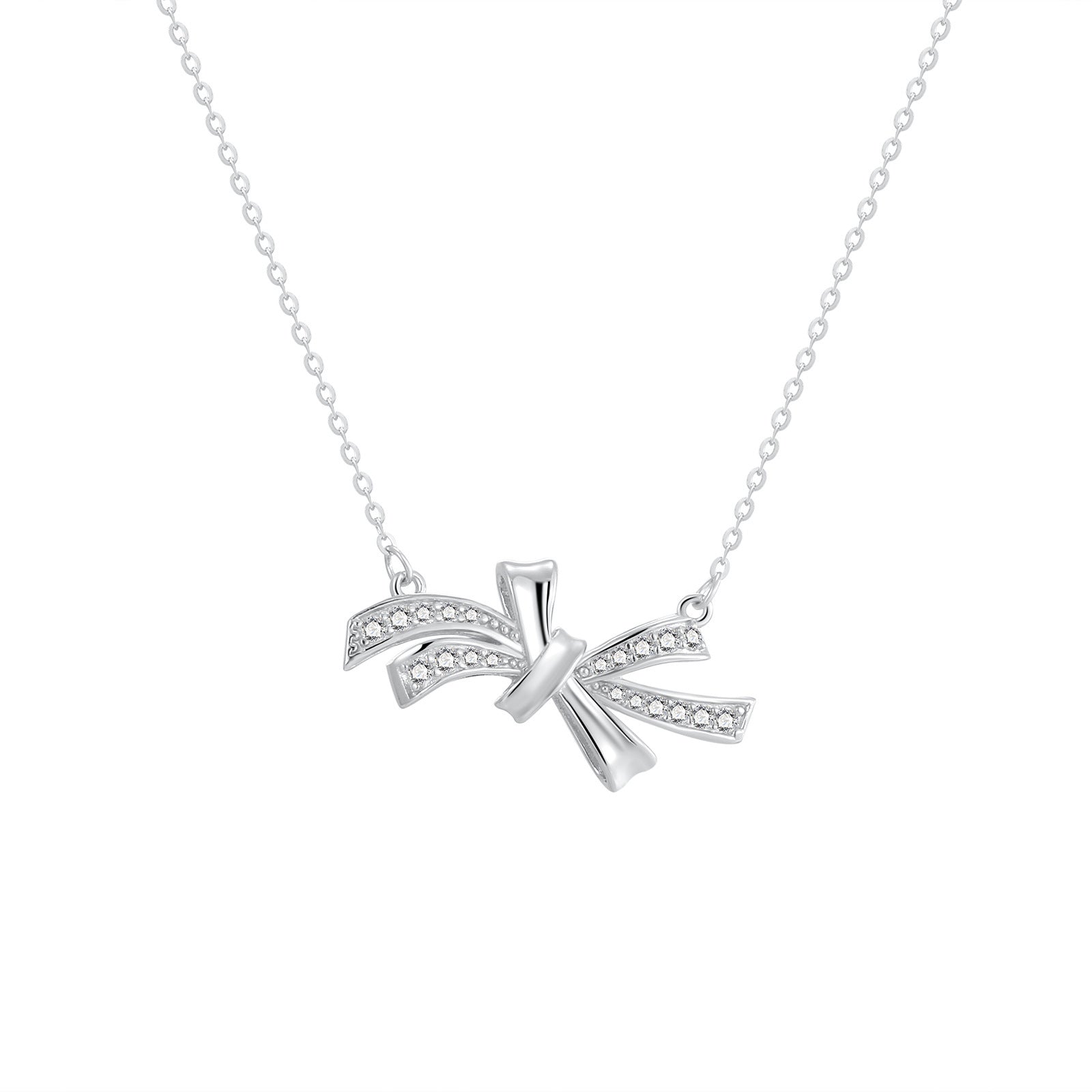 Damen Halskette mit elegantem, geschwungenem Anhänger und funkelnden Zirkonia Shop Nory