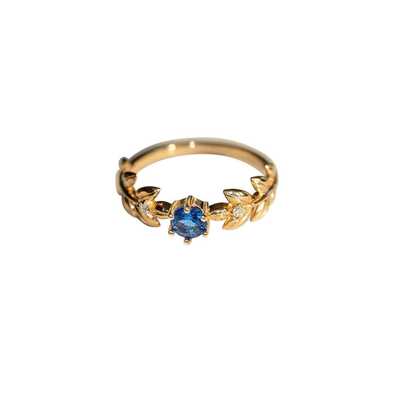 Damen Eleganter Verlobungsring mit blauem Stein und Blattdesign Shop Nory