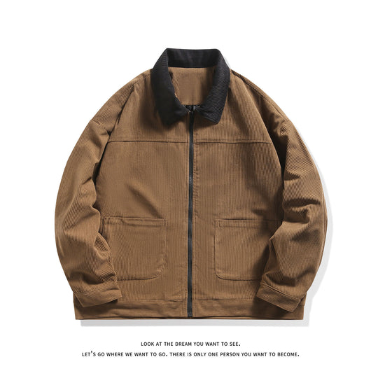 Herren Feincord-Übergangsjacke mit durchgehendem Reißverschluss, Kontrastkragen und aufgesetzten Taschen Shop Nory