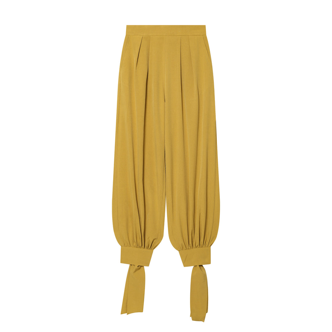 Damen Haremshose mit hohem Bund, Plissee-Falten und geknoteten Bündchen Shop Nory