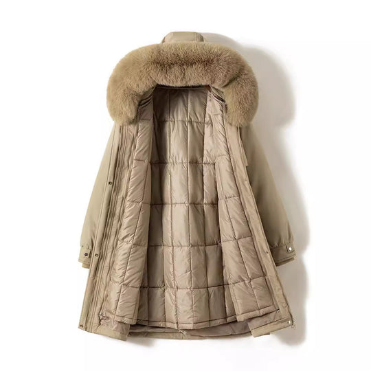 Damen nan langer wasserabweisender Parka mit voluminöser Kunstfellkapuze, taillierbarem Tunnelzug und gesteppter Thermo-Innenjacke Shop Nory