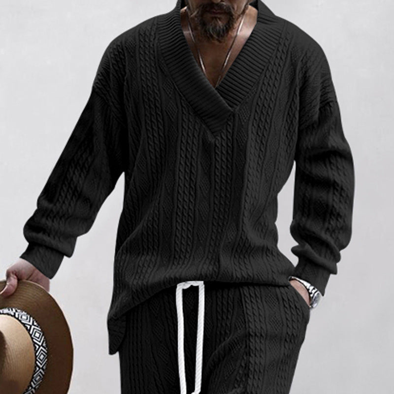 Herren lässiger Strickpullover mit V-Ausschnitt und Kabelmuster