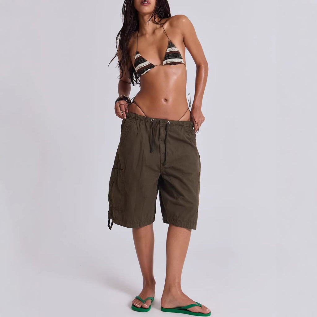 Damen lässige kurze Cargo-Shorts mit verstellbarem Bund und praktischen Taschen